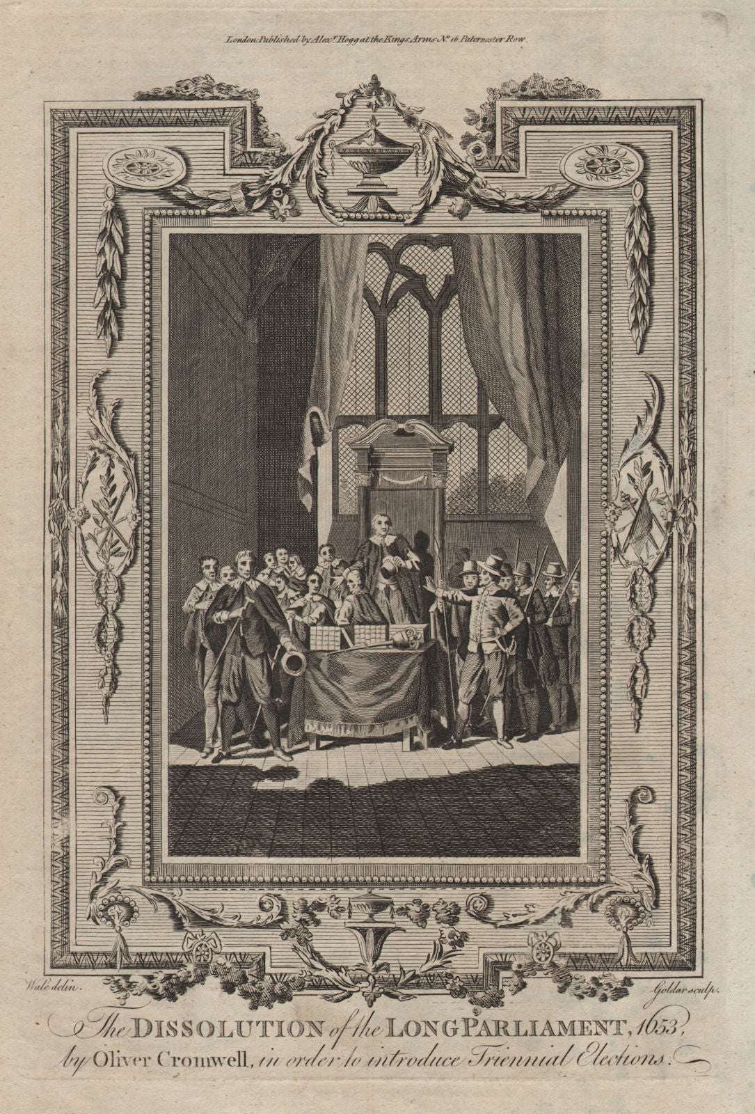 Oliver Cromwell disbanding the Long (Rump) Parliament in 1653. THORNTON 1784